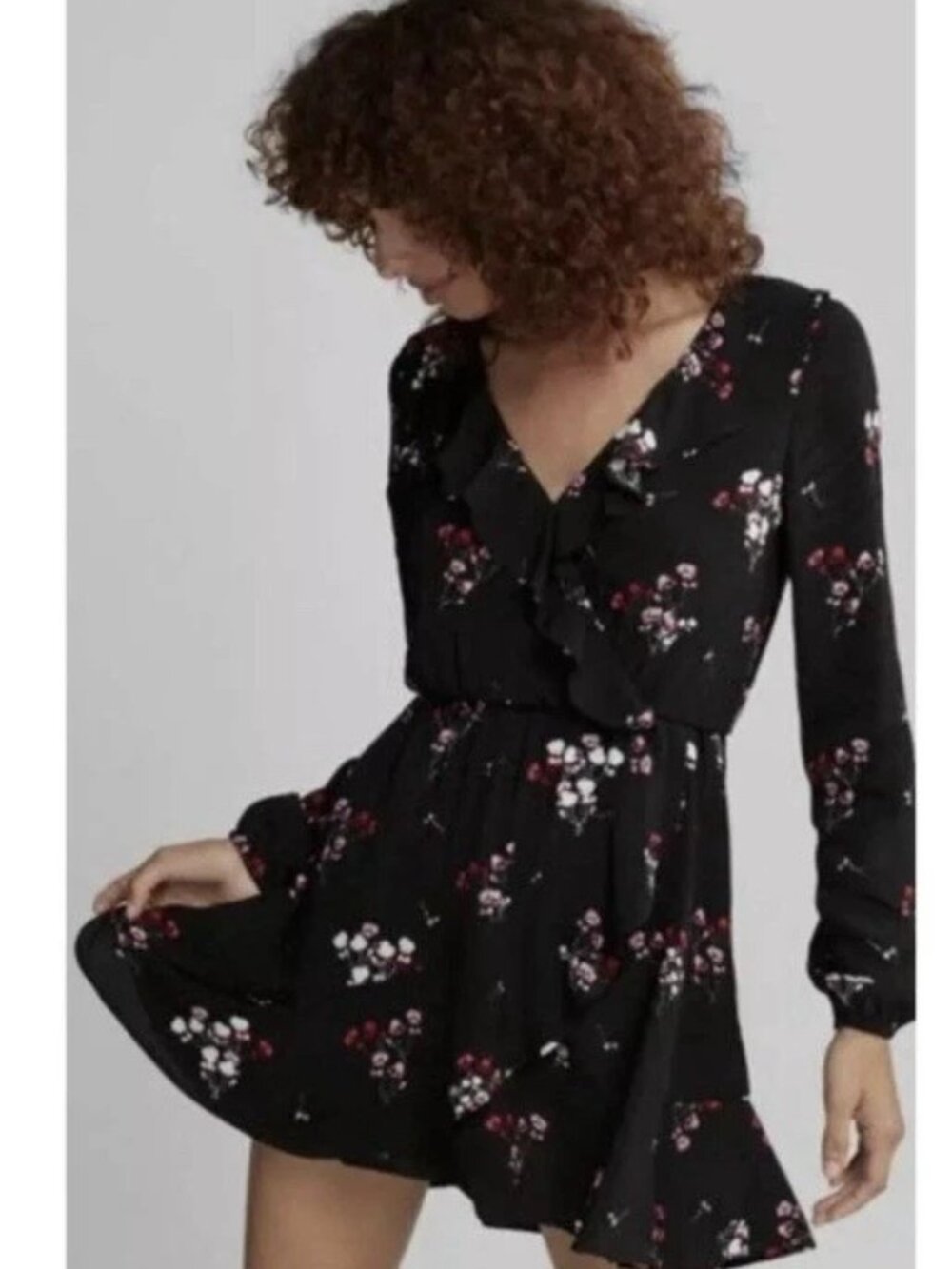 Like new! Express Black Floral Ruffle Dress